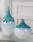 Uttermost Carla Teal White Vases, 2-Piece Set
