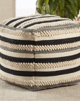 Jaipur Mandolin Meknes Stripes Textured Black Cream MDL01 Pouf