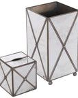 Worlds Away Antique Mirror Square Wastebasket