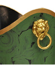 Worlds Away Oval Wastebasket with Lion Handles in Malachite