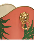Worlds Away Oval Wastebasket with Lion Handles in Palm