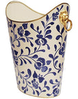 Worlds Away Oval Wastebasket with Lion Handles in Navy Vine