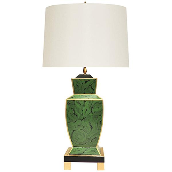 Worlds Away Hand Painted Urn Shape Tole Table Lamp in Malachite