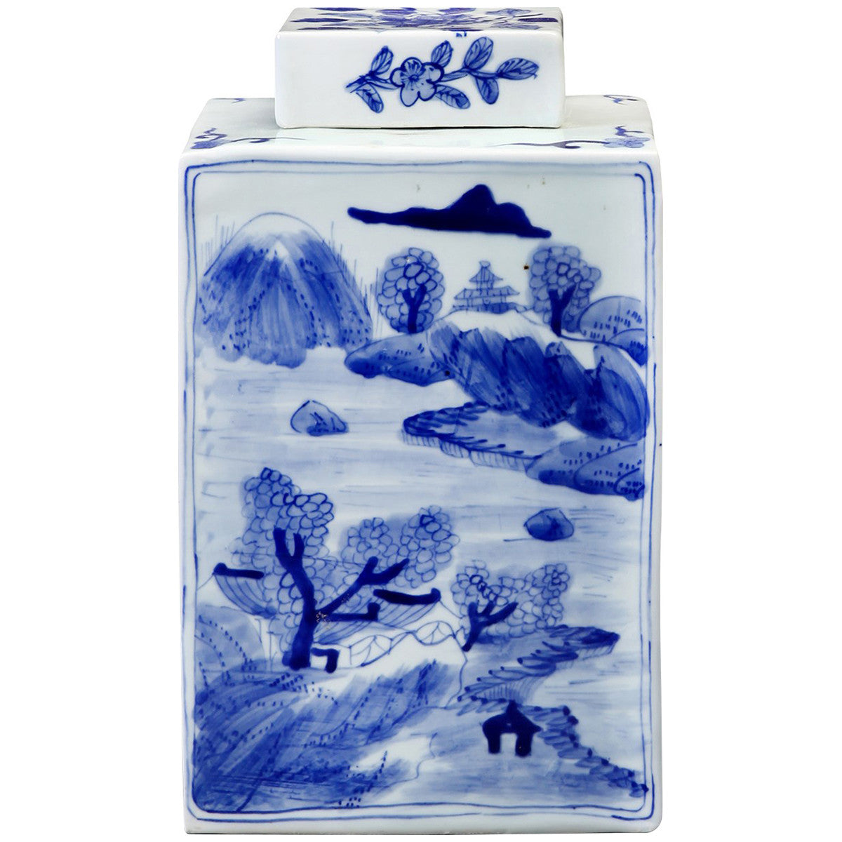 Villa &amp; House Peony Square Jar in Blue and White