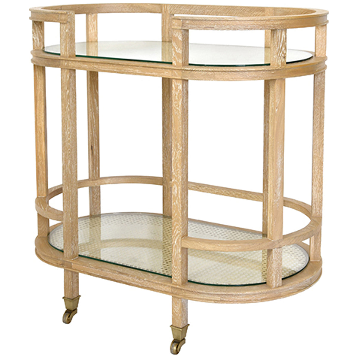 Worlds Away Oval Bar Cart with 2-Natural Cane Shelves