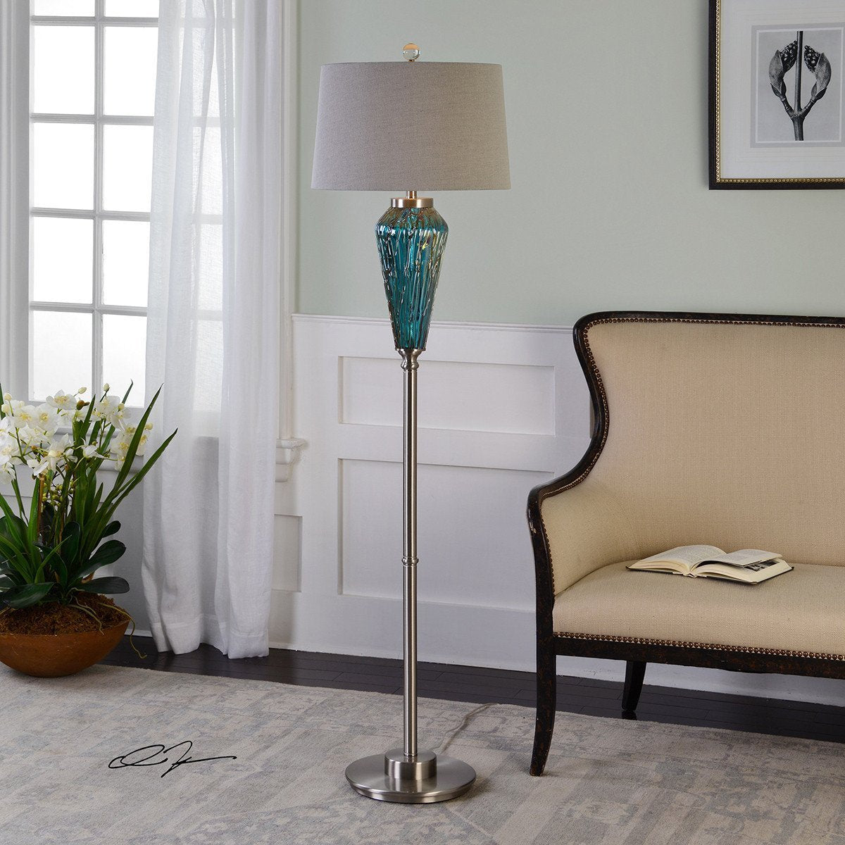 Uttermost Almanzora Blue Glass Floor Lamp