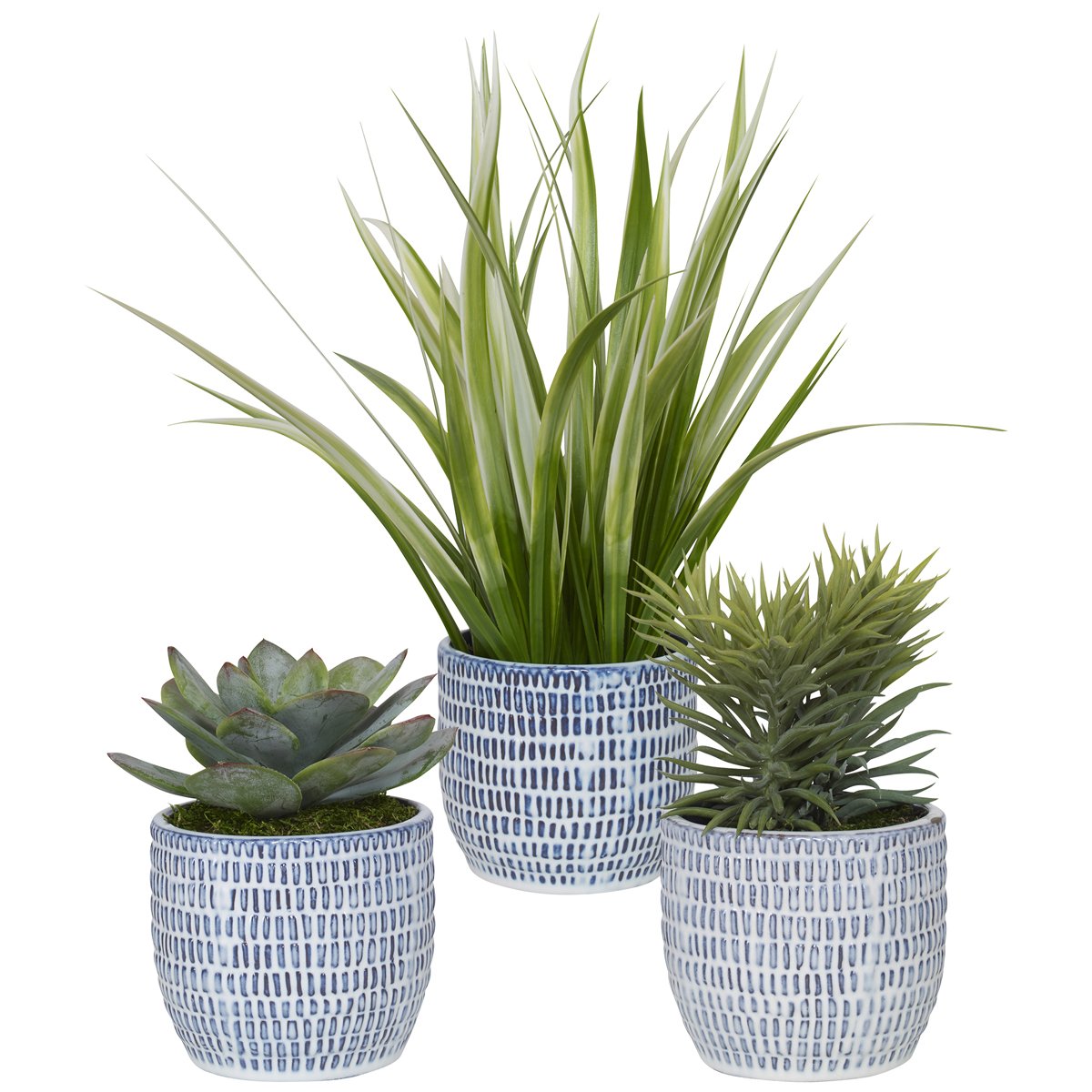 Uttermost Puebla Greenery in Blue &amp; White Pots, 3-Piece Set
