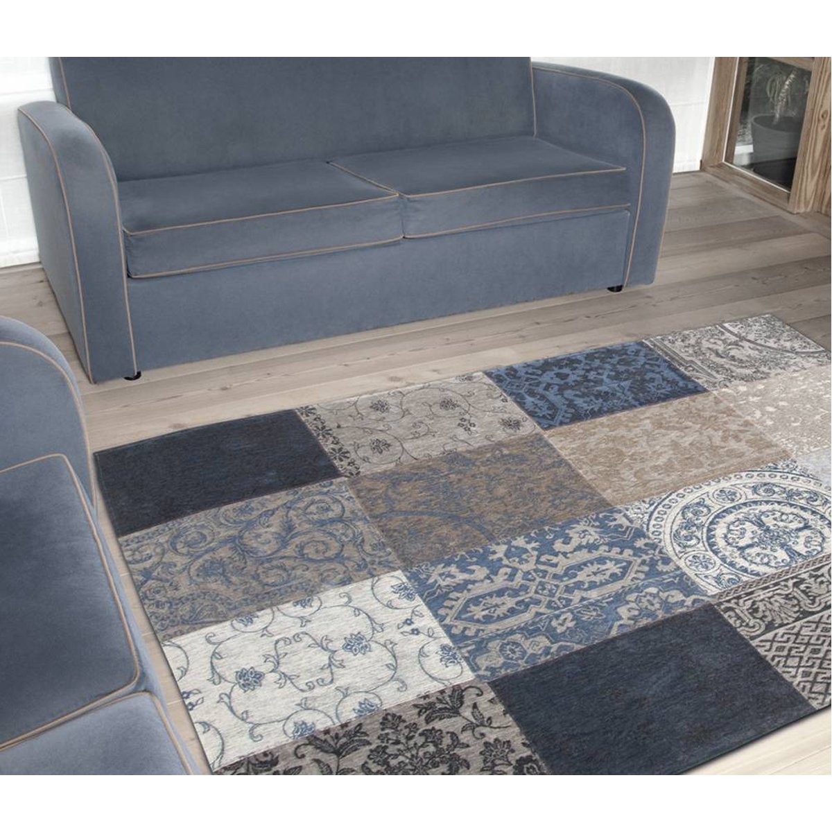 Louis de Poortere Vintage Multi 8108 Bleu Denim Rug