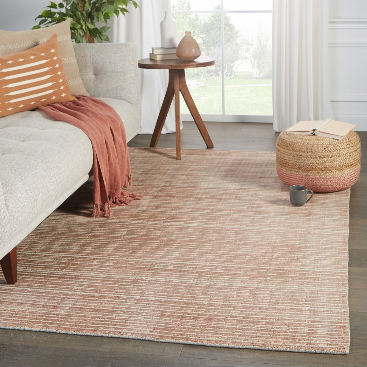 Jaipur Second Sunset Gradient Solid Stripes Dark Pink Cream SST06 Rug
