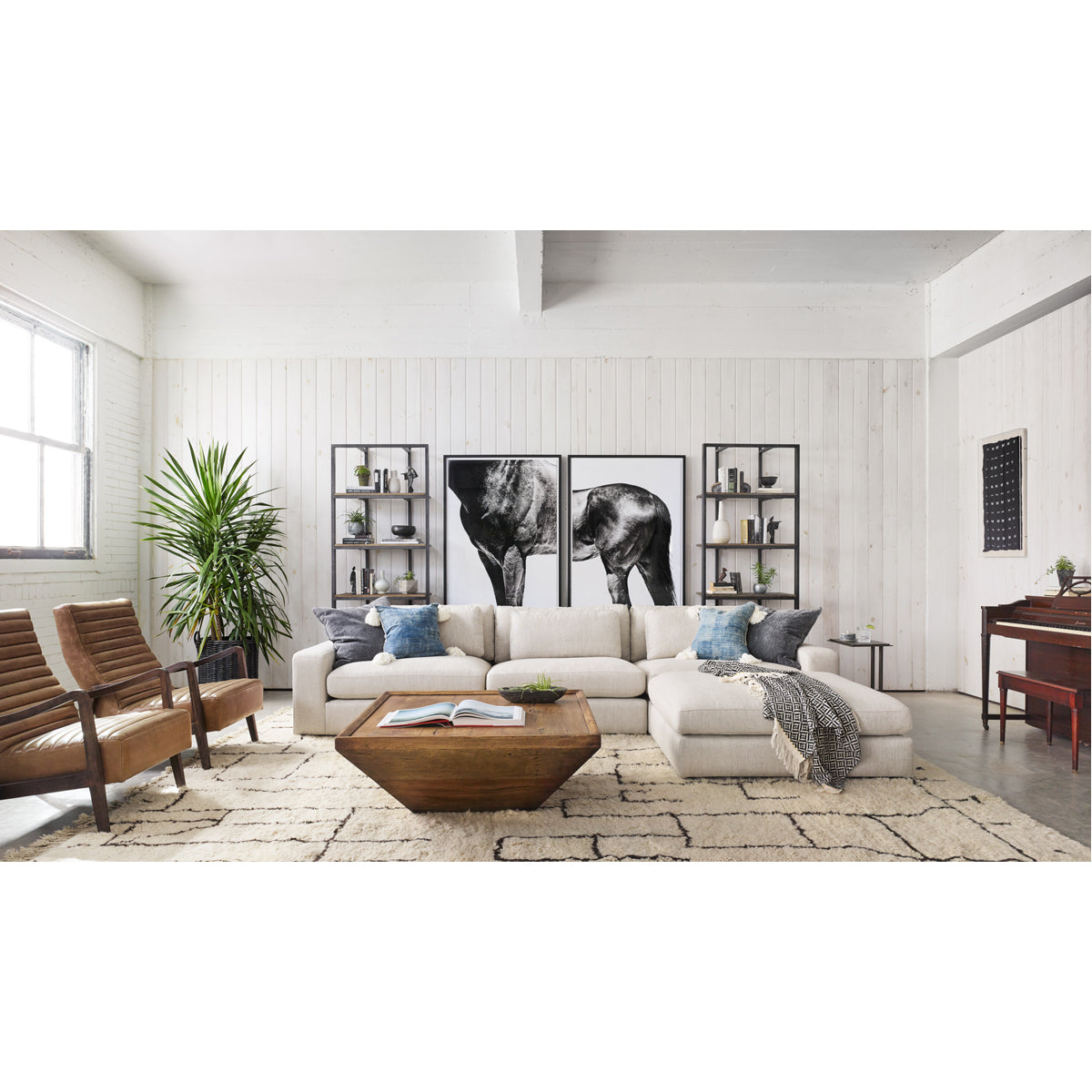 Four Hands Atelier Bloor 3-Piece Sofa Sectional with Ottoman - Natural