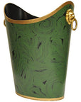 Worlds Away Oval Wastebasket with Lion Handles in Malachite