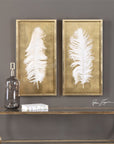 Uttermost White Feathers Gold Shadow Box, 2-Piece Set