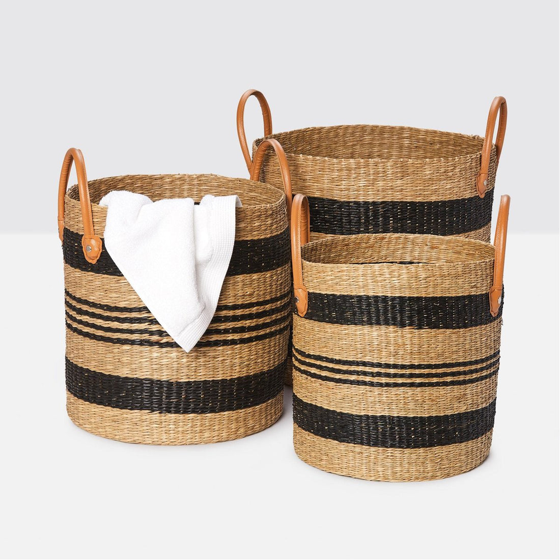 Black Weave Baskets with Lids, 3-Piece Set