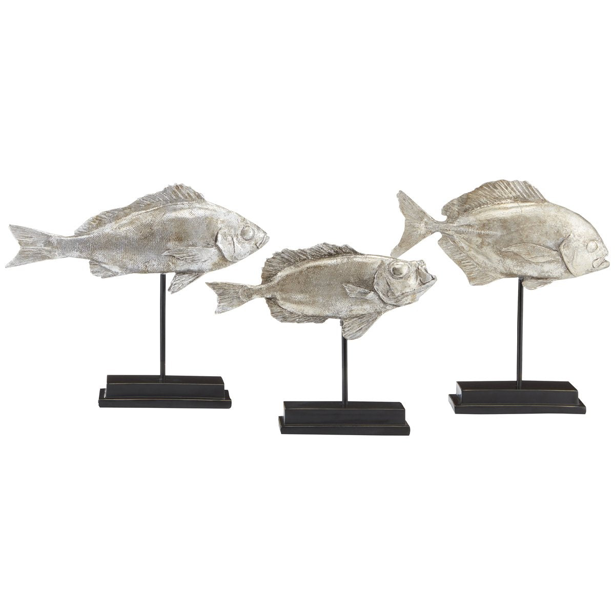 Currey and Company Silver Fish Sculpture, 3-Piece Set