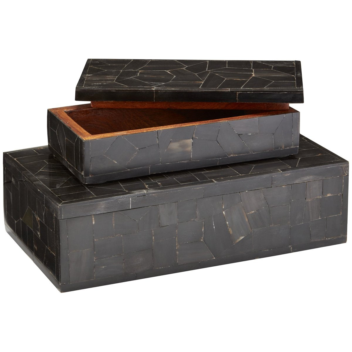 Currey and Company Black Bone Mosaic Box, 2-Piece Set