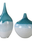 Uttermost Carla Teal White Vases, 2-Piece Set