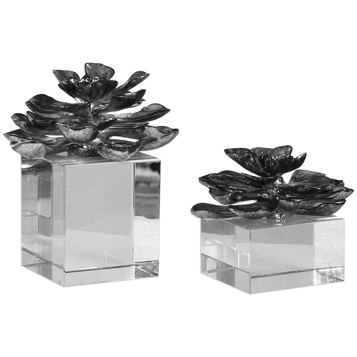 Uttermost Indian Lotus Metallic Silver Flowers, 2-Piece Set