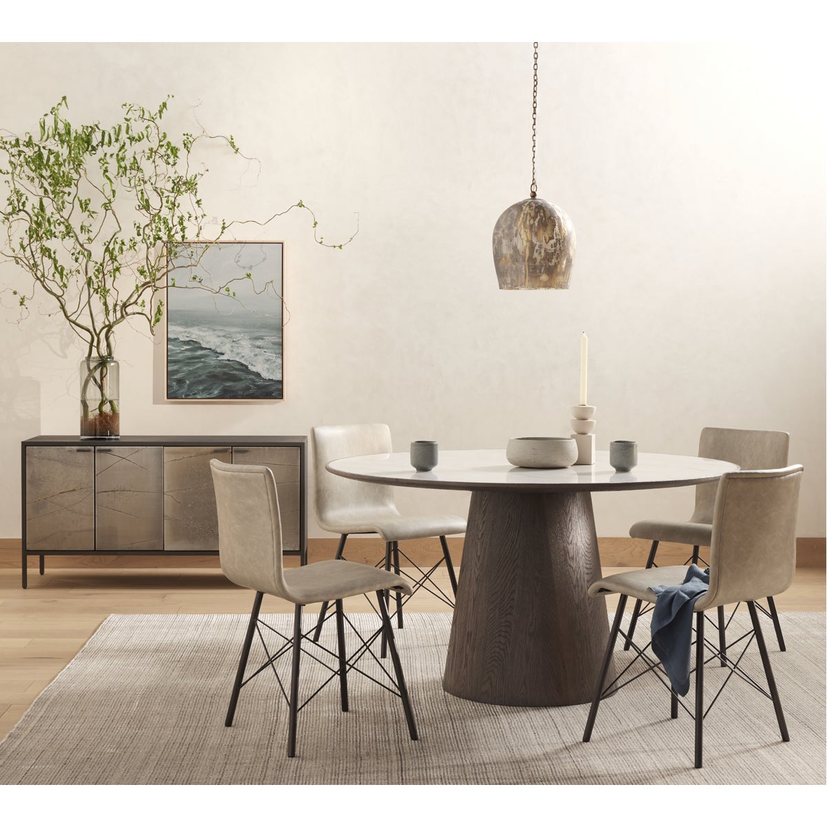 Four Hands Hughes Skye Round Dining Table - White Marble