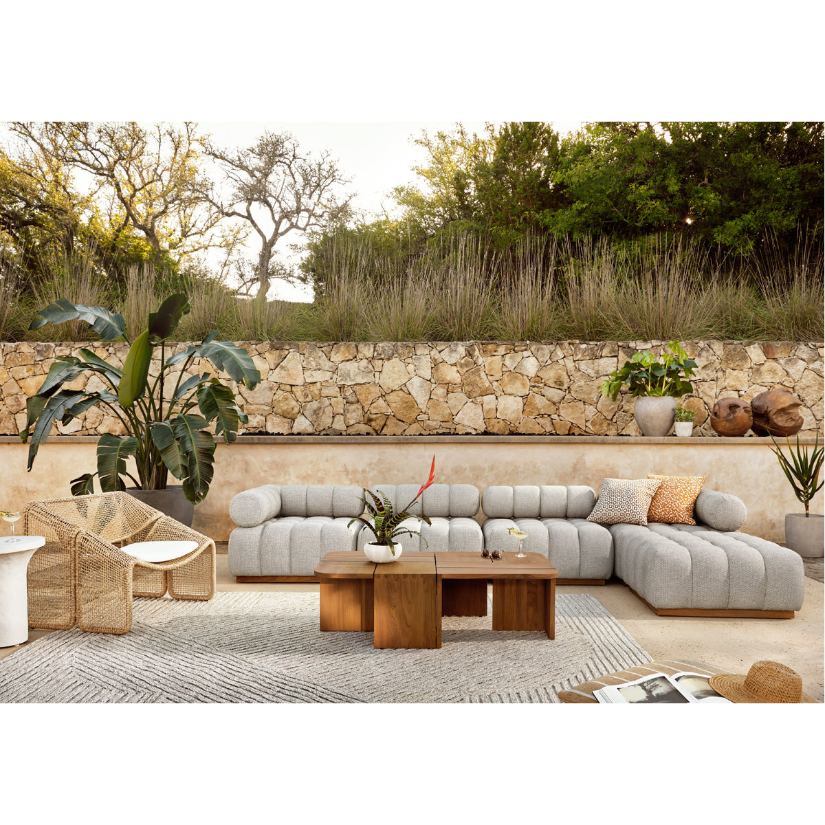 Four Hands Solano Roma Outdoor 4-Piece Sectional with Ottoman