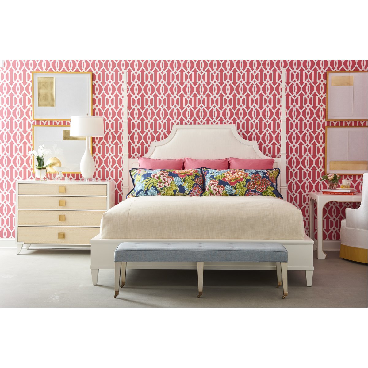 Hickory White Trellis Mazie Upholstered Bed