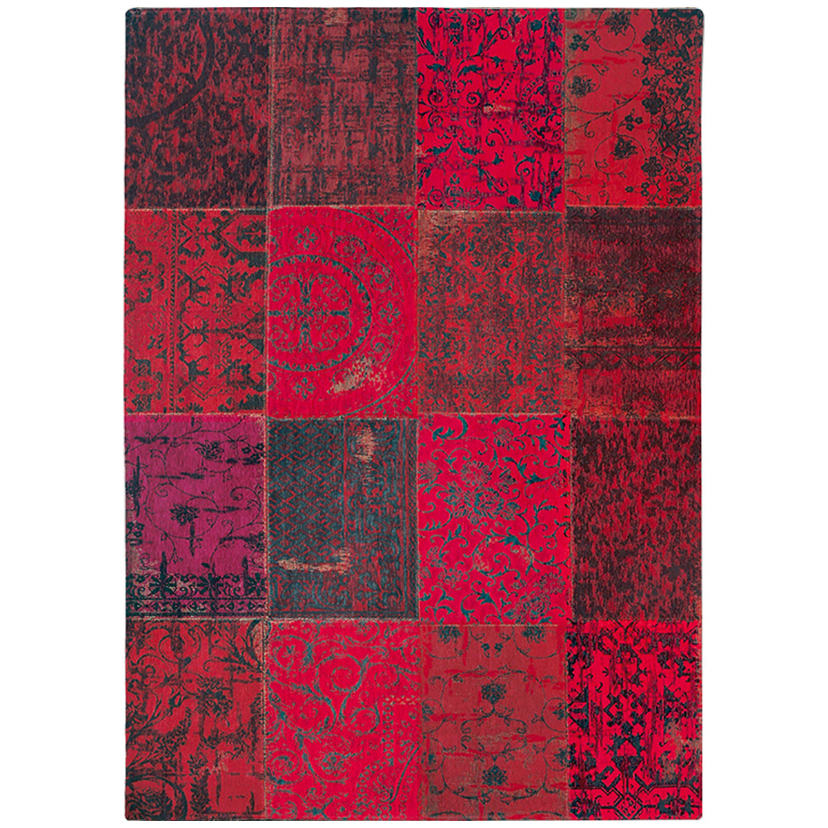 Louis de Poortere Vintage Patchwork 8014 Red Rug, 5&#39;7&quot; x 7&#39;10&quot;
