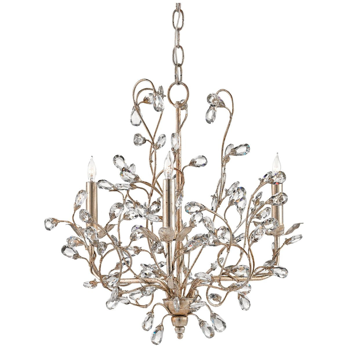 Currey and Company Crystal Bud Silver Small Chandelier