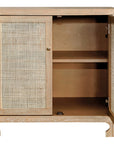 Worlds Away 2-Door Cane Cabinet with Brass Hardware in Cerused Oak