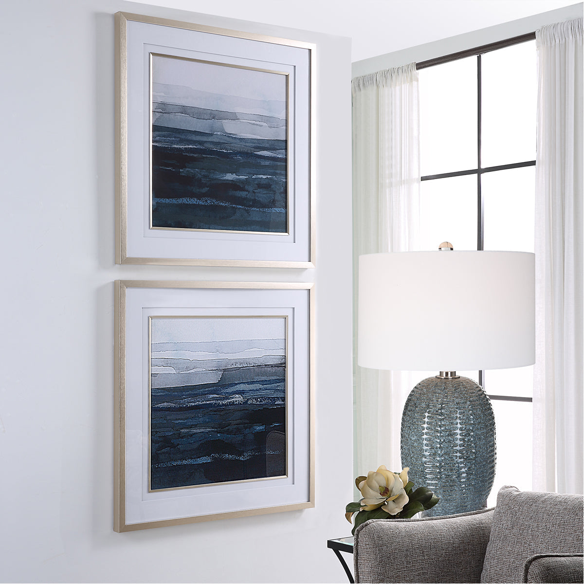 Uttermost Rising Blue Abstract Framed Prints, 2-Piece Set