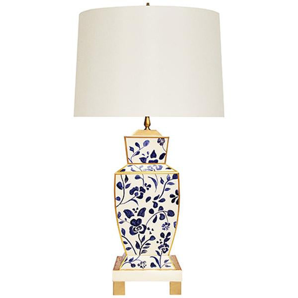 Worlds Away Hand Painted Urn Shape Tole Table Lamp in Navy Vine