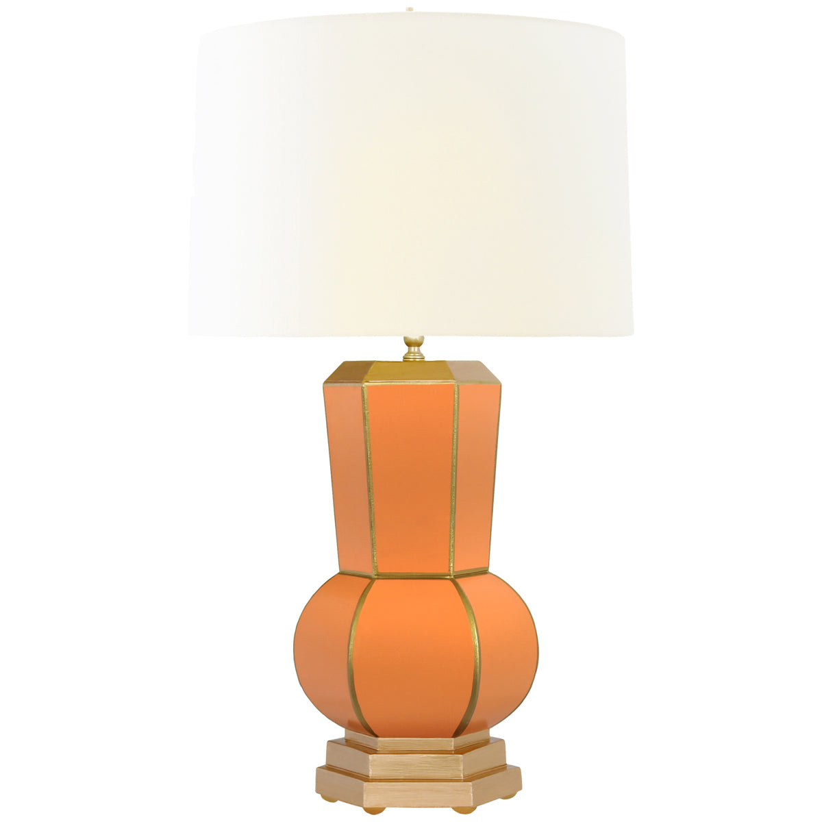 Worlds Away Gourd Shape Tole Table Lamp in Orange with Gold Detail