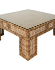 Worlds Away Wide Leg Rattan Coffee Table with Glass Top
