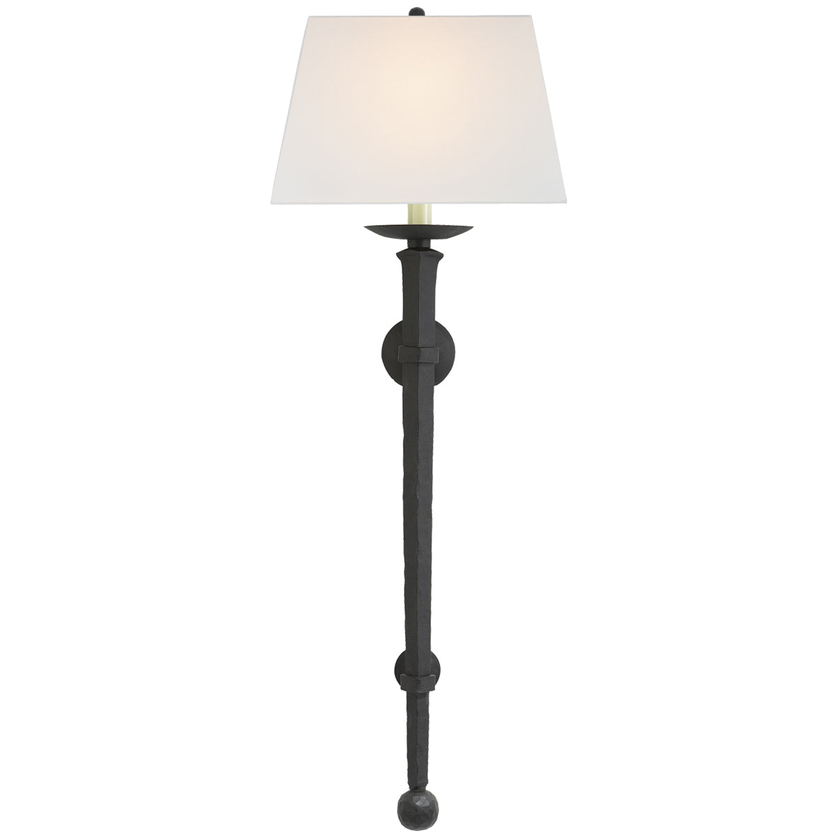 Visual Comfort Long Iron Torch Sconce with Linen Shade
