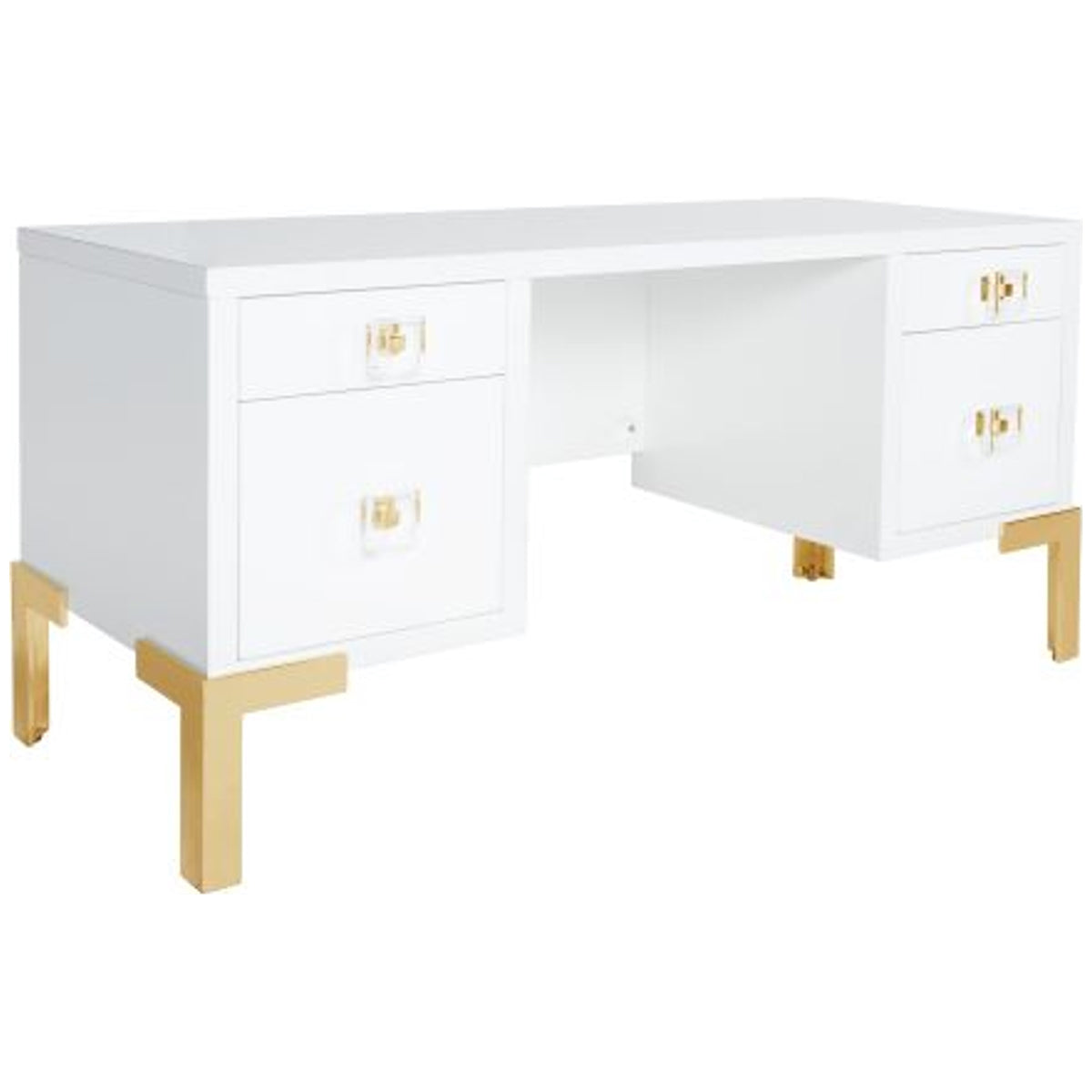 Worlds Away 4-Drawer Desk in White Lacquer
