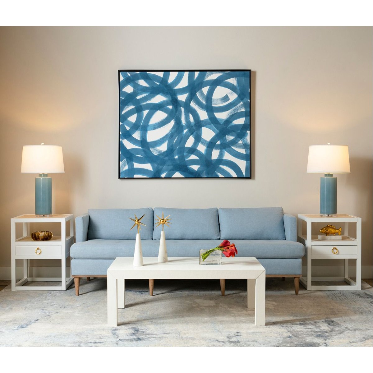 Villa &amp; House Circe Framed Silk Panel, Navy Blue