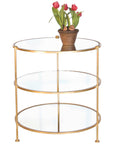 Worlds Away 3-Tier Gold Leaf Table with Mirror Shelves