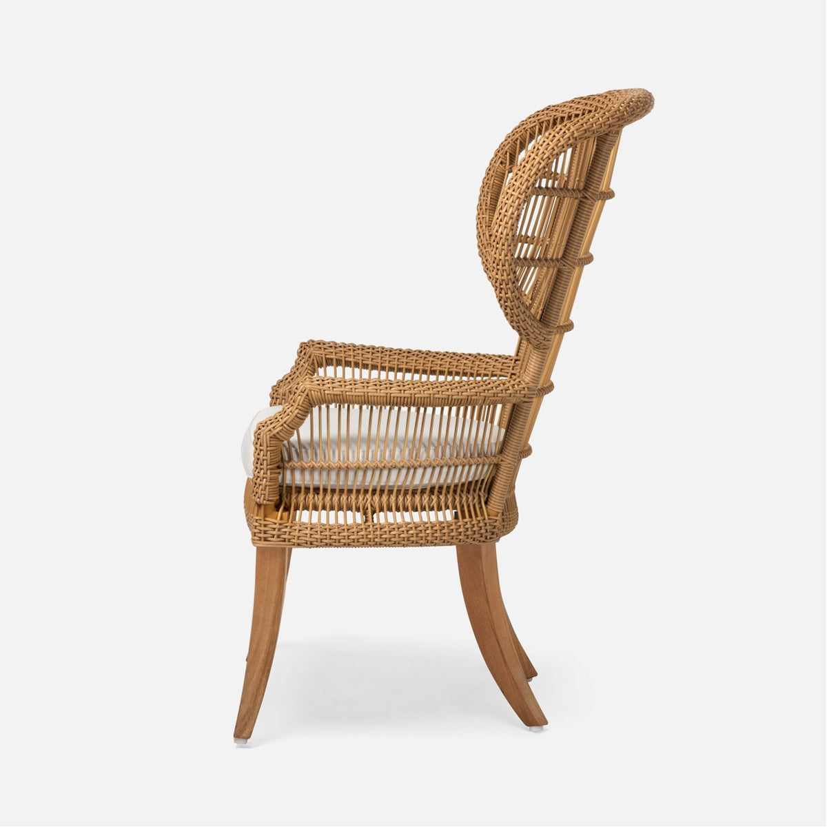 Made Goods Aurora Woven Wingback Outdoor Dining Chair in Garonne Leather