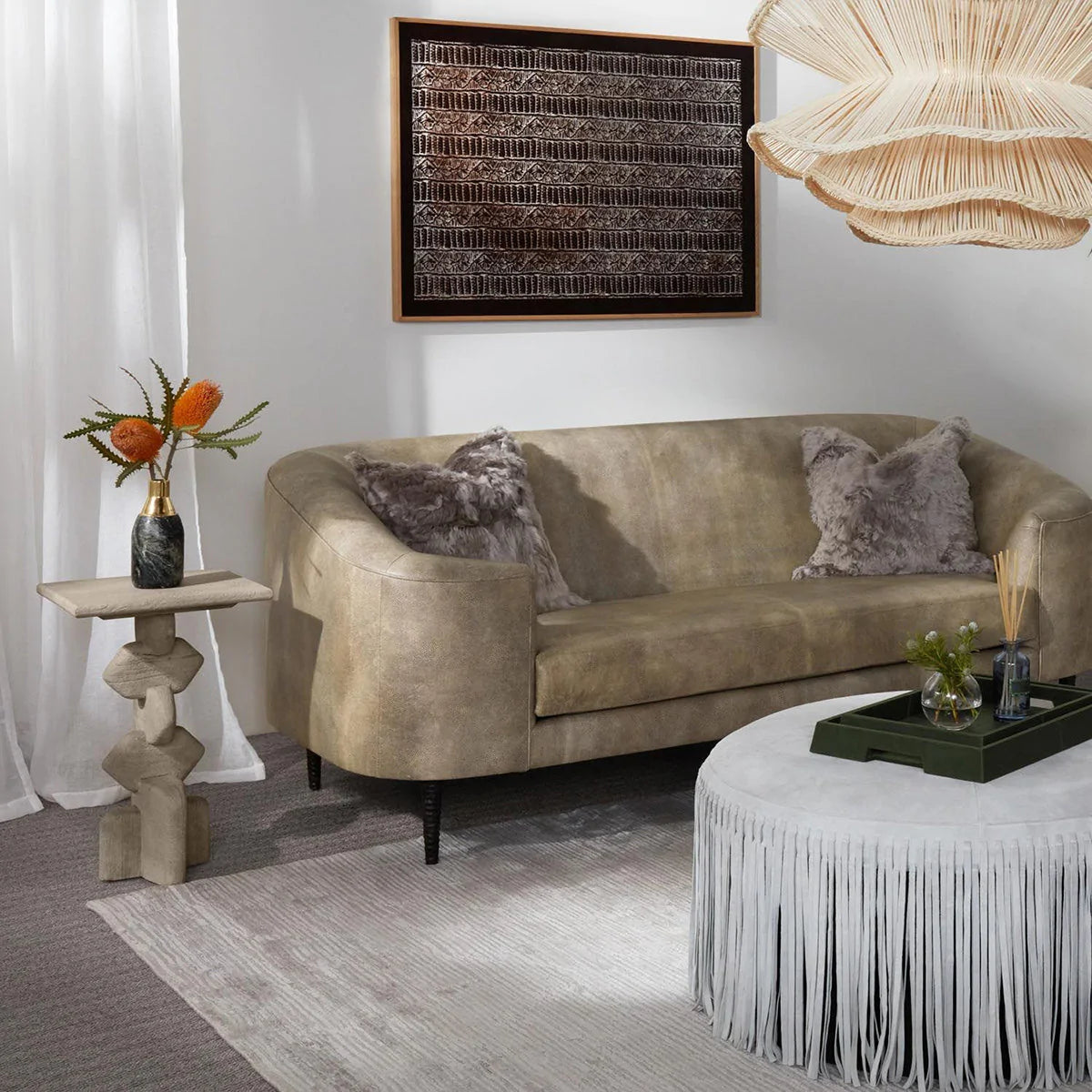 Made Goods Basset Contemporary Cabriole-Style Sofa in Aras Mohair