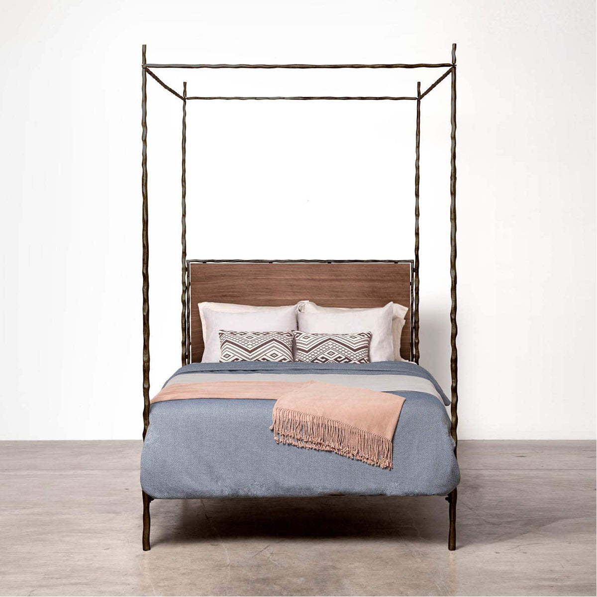 Made Goods Brennan Short Textured Iron Canopy Bed in Clyde Fabric