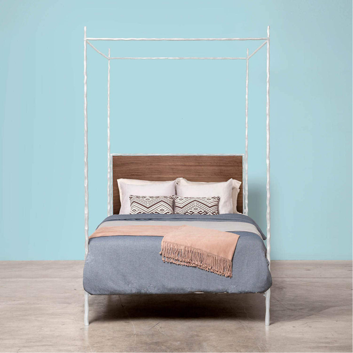 Made Goods Brennan Short Textured Canopy Bed in Weser Fabric