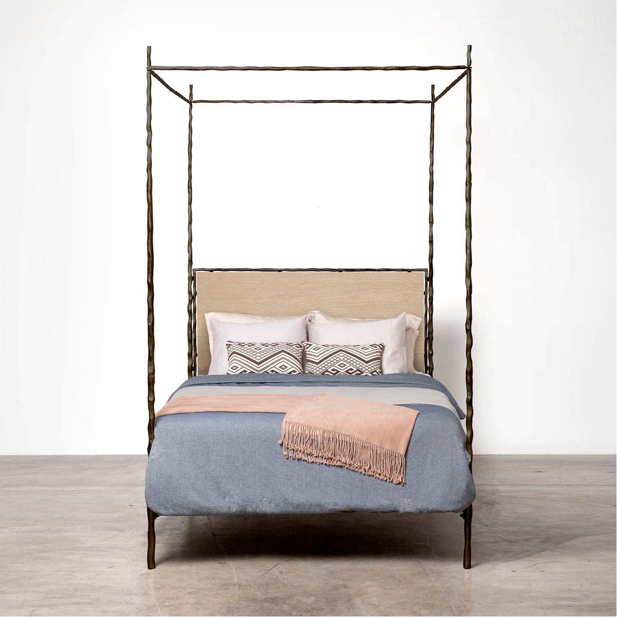 Made Goods Brennan Tall Textured Canopy Bed in Danube Fabric