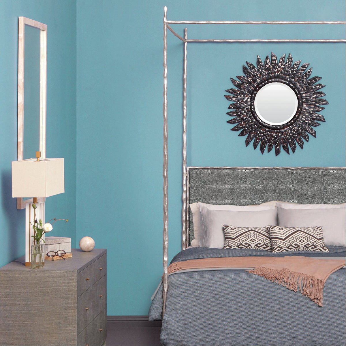 Made Goods Brennan Tall Textured Canopy Bed in Danube Fabric