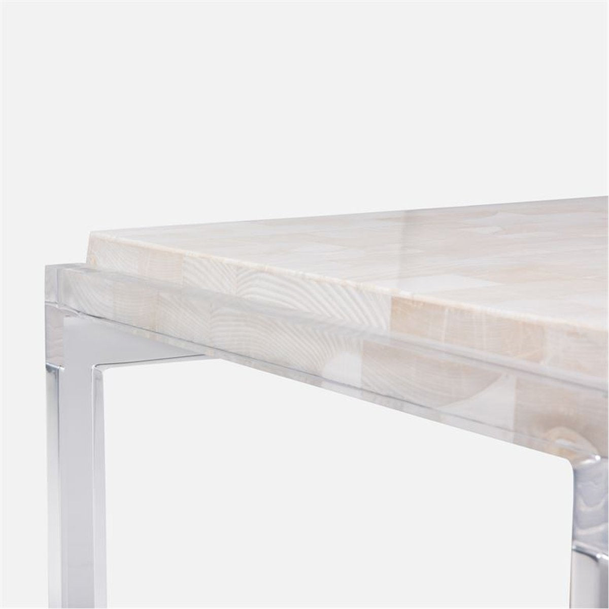 Made Goods Cassian Acrylic Coffee Table with Petrified Wood Top