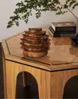 Made Goods Colter Sculptural Wood Entry Table with Marquetry Top