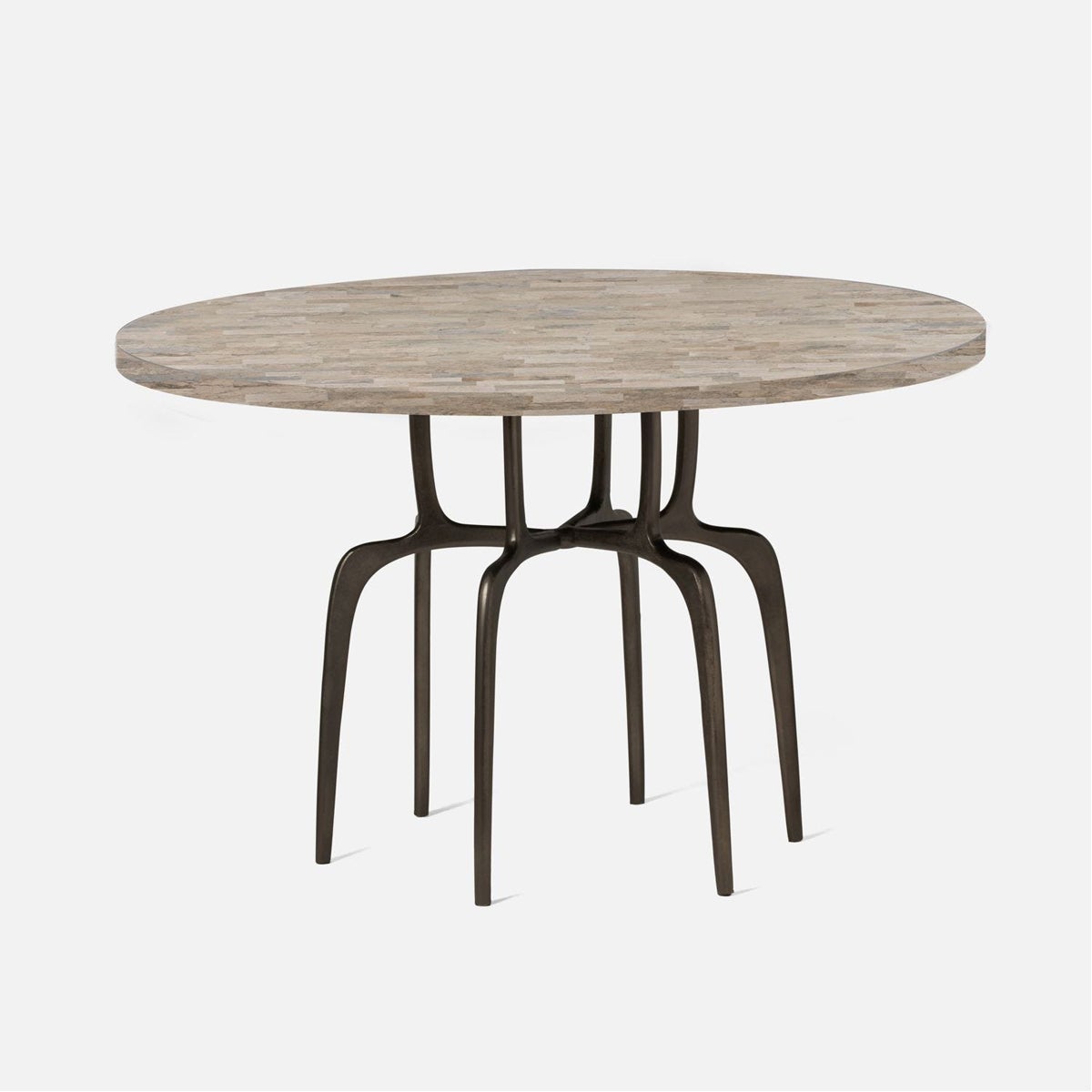 Made Goods Cyrano Metal Dining Table in Warm Gray Marble
