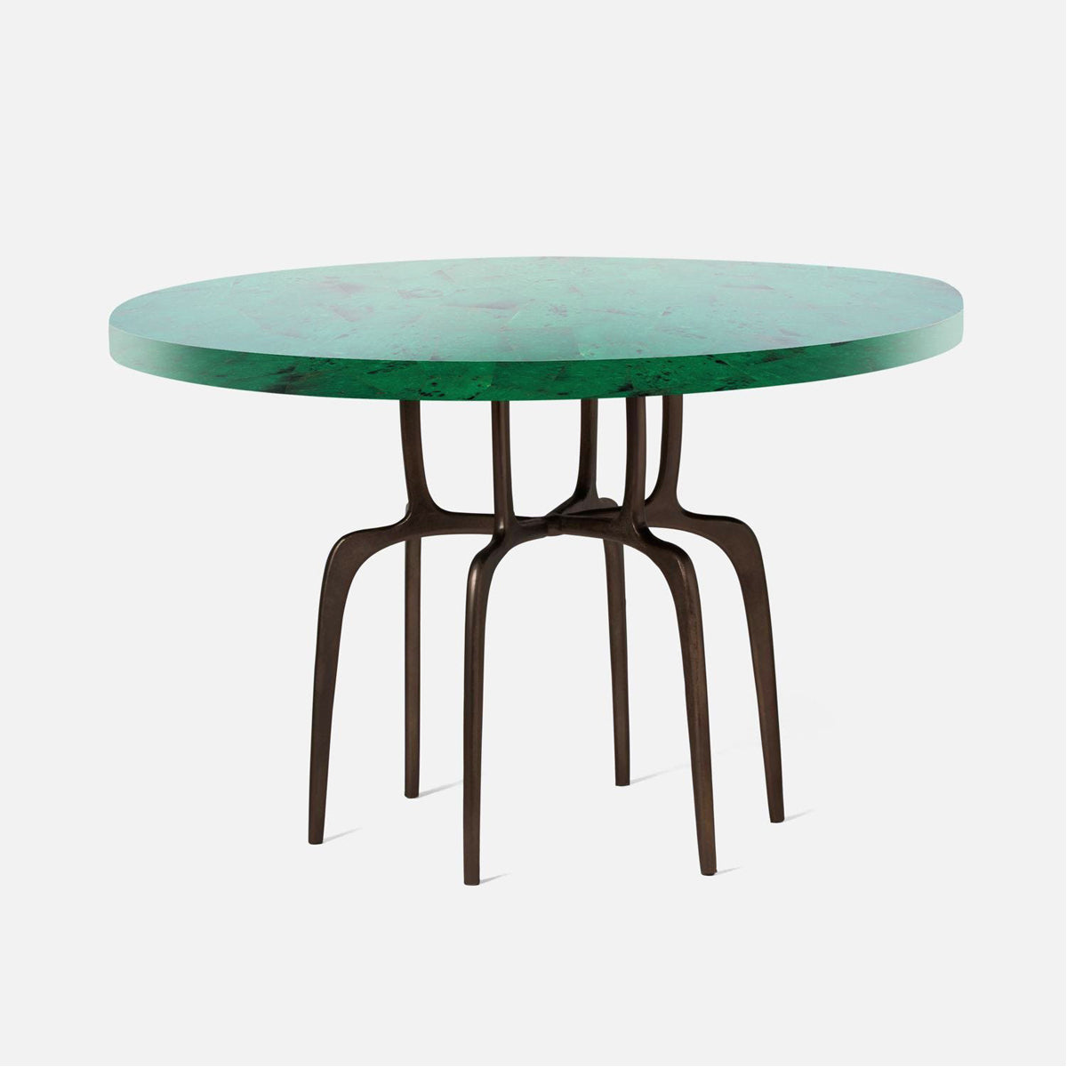 Made Goods Cyrano Metal Dining Table in Emerald Shell