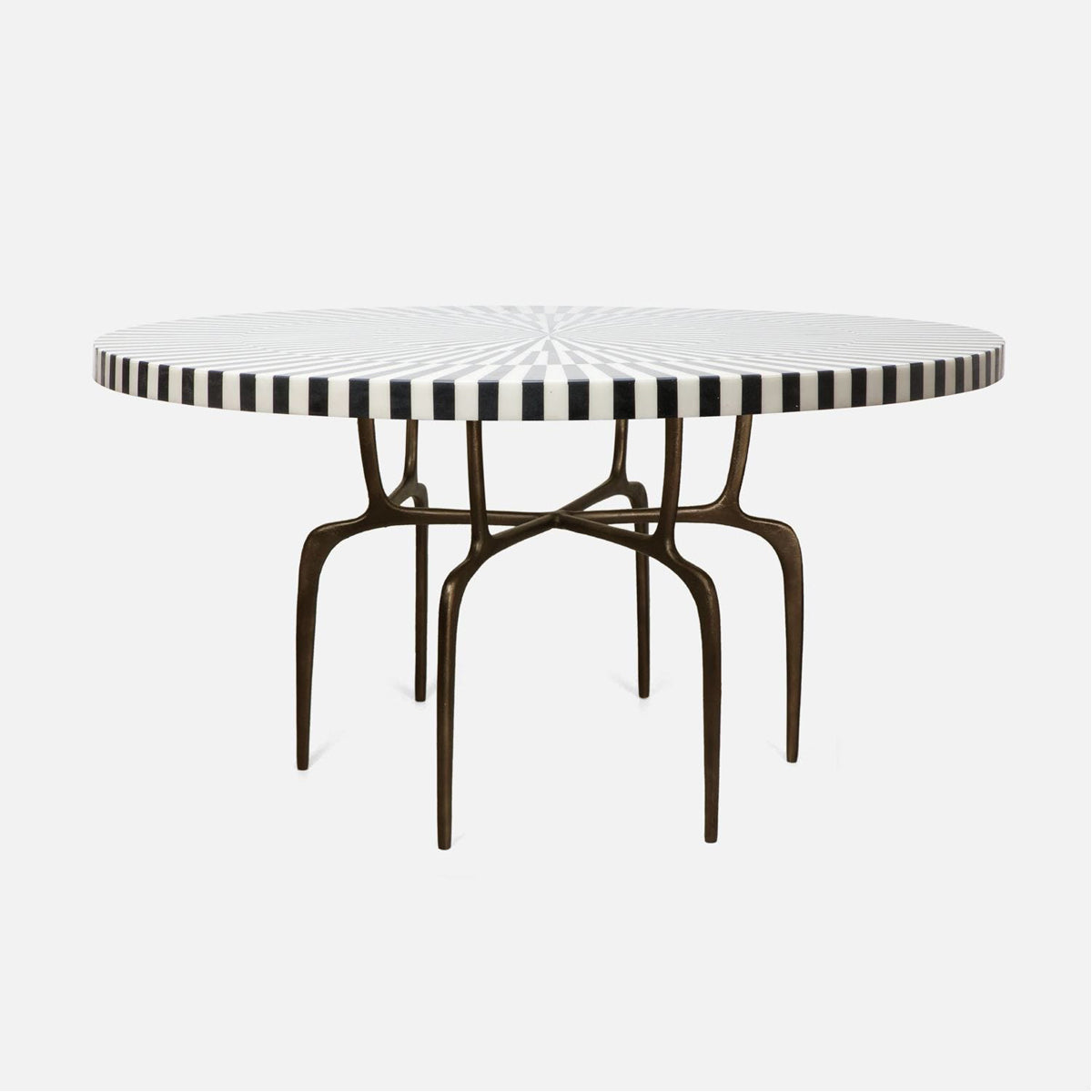 Made Goods Cyrano Metal Dining Table in Black/White Striped Marble