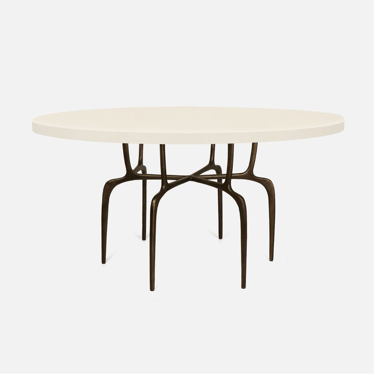 Made Goods Cyrano Metal Dining Table in White Faux Belgian Linen