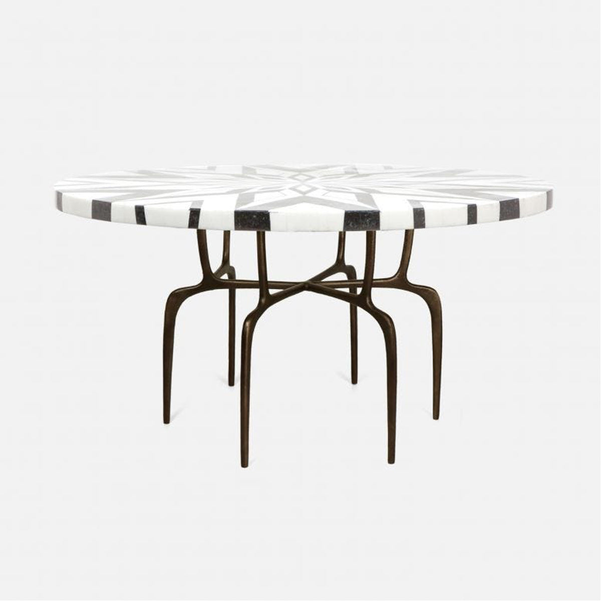 Made Goods Cyrano Metal Dining Table in Black/White Geometric Marble