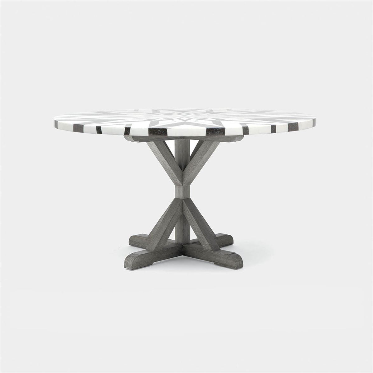 Made Goods Dane Round Farm Dining Table in Black/White Striped Marble