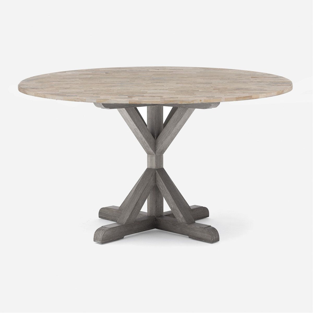 Made Goods Dane Round Farm Dining Table in Warm Gray Marble